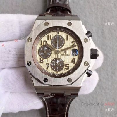 JF Factory Swiss Audemars Piguet 3126 Royal Oak Offshore Watch Cream Dial Brown Leather Band